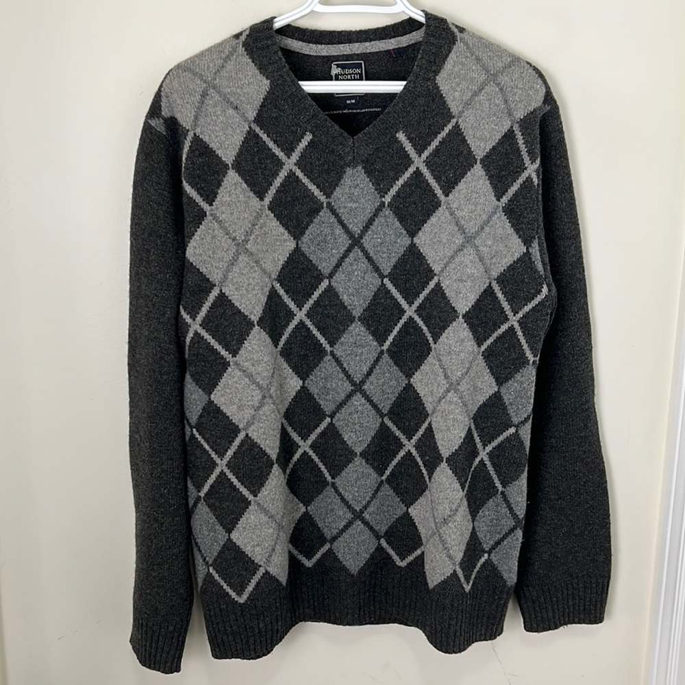 Hudson North Mens Lambswool Argyle Sweater Size Medium